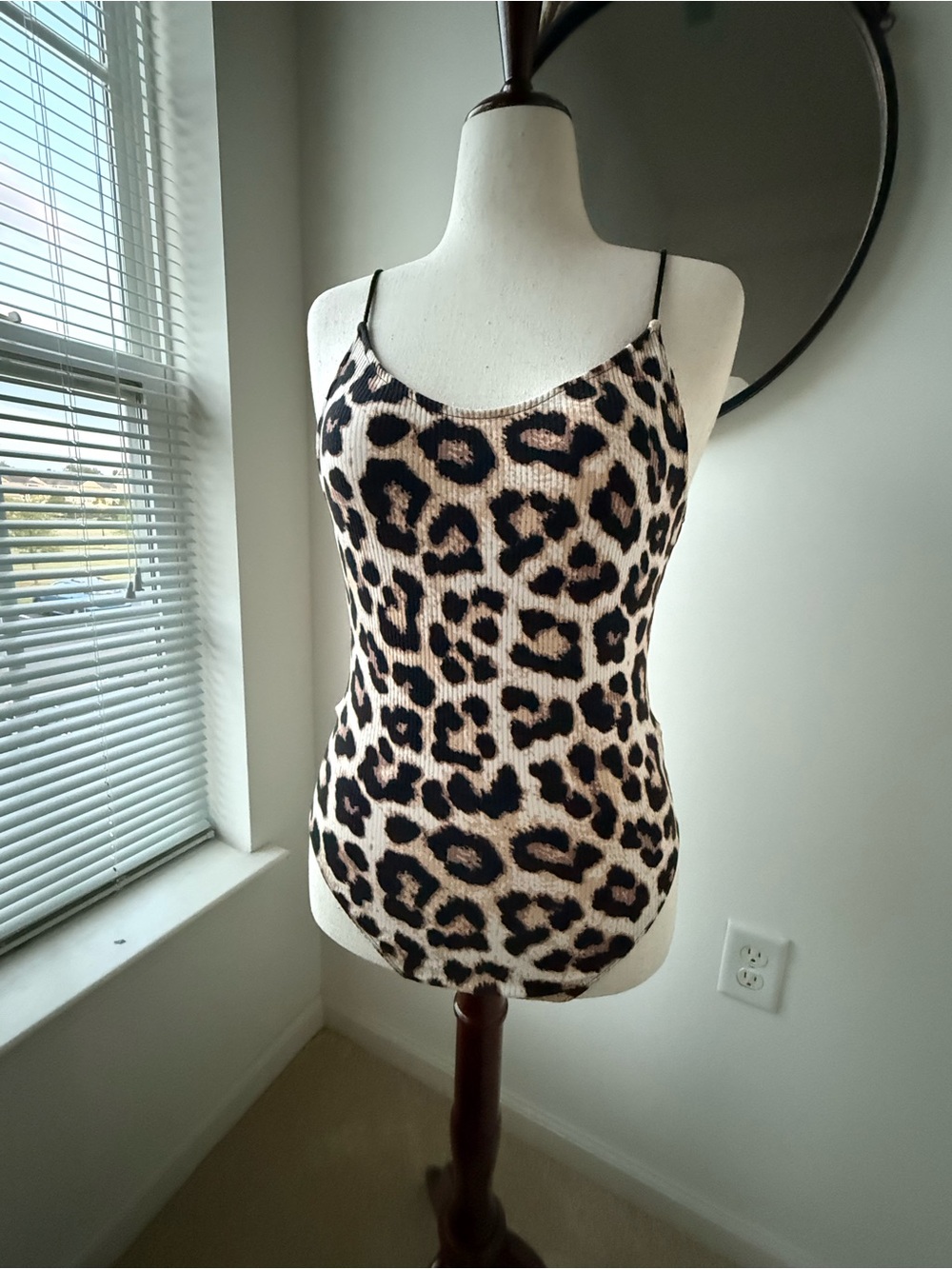 NWOT H&M Leopard Print Ribbed Bodysuit- Beige & Black